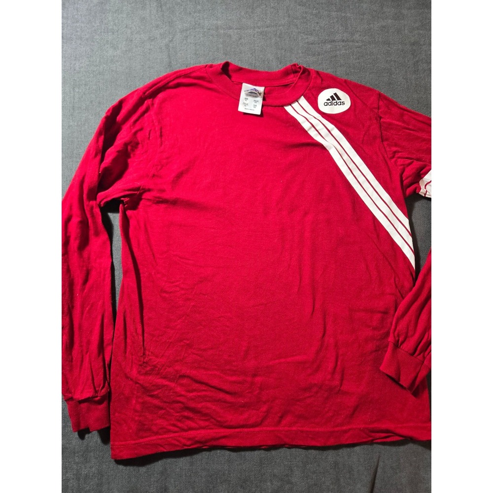 Vtg Adidas Shirt Mens Extra Large Red Tri Fold Logo Long Sleeve 3 Stripe